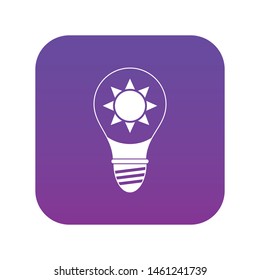 Light bulb with sun inside icon digital purple for any design isolated on white vector illustration