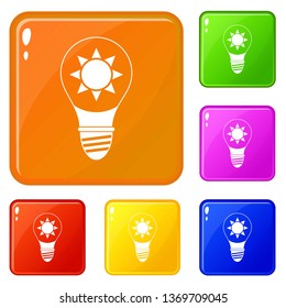 Light bulb with sun inside icons set collection vector 6 color isolated on white background