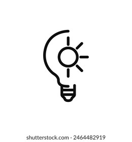 Light bulb with sun vector. Edit idea linear icon. Electric light bulb ecology. Sun energy vector. Light mind outline light bulb. Business vector. Vector illustration.