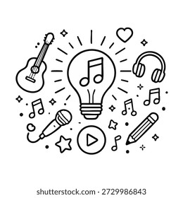 Light bulb surrounded by music elements
