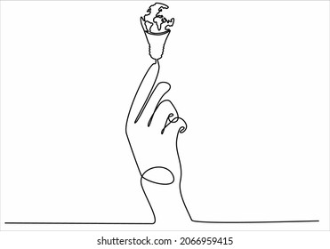 
Light bulb symbol idea drawing one continuous line.hand holding globe world map inside lamp