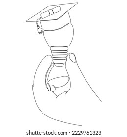Leuchtstoffsymbol Idee, eine durchgehende Linie zu zeichnen. Hand, die einen Bacheldeckel über Lampe hält