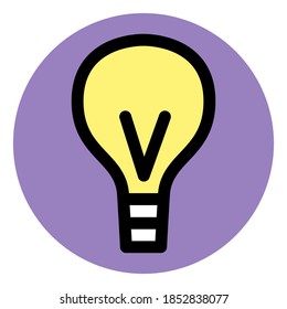 Light bulb as a symbol of an idea. Lights up yellow. Vector illustration icon.