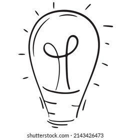 light bulb - a symbol of a new idea, vector isolated element in doodle style, black outline, white background, business doodles