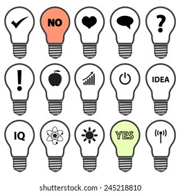 light bulb symbols with various idea icons eps10