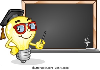 Light Bulb Teacher in a Classroom Cartoon Character