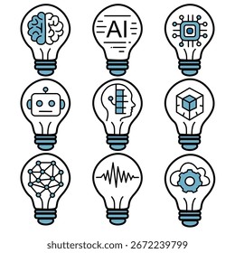 Light Bulb Technology Icons for Innovation and Ideas