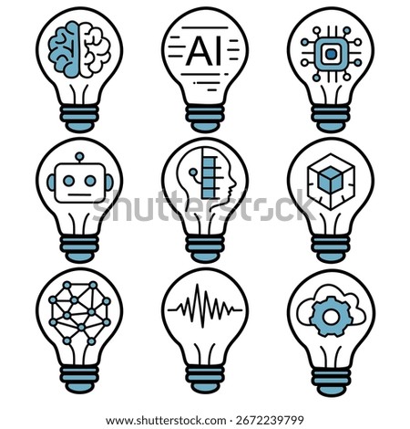 Light Bulb Technology Icons for Innovation and Ideas