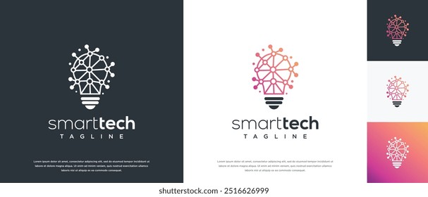 Light bulb technology logo design vector. Technology light bulb pixel logo template. Technology logo symbol icon