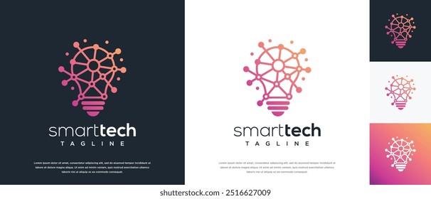 Vector de diseño de logotipo de tecnología de bombilla. Plantilla de logotipo de píxel de bombilla de luz de Tecnología. Icono de símbolo de logotipo de Tecnología