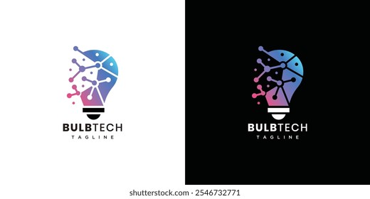 Plantilla de diseño de logotipo de tecnología de bombilla. Inspiración de diseño de logotipo de bombilla de tecnología digital	
