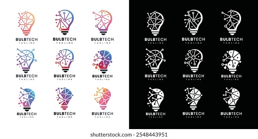 Light bulb technology logo design template collection. Digital technology light bulb logo design inspiration set	
