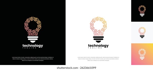 light bulb technology logo design template. light bulb technology logo icon molecule