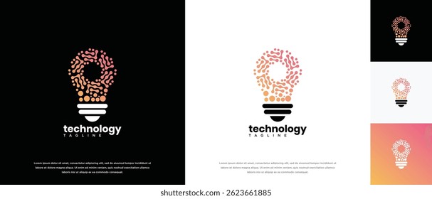 light bulb technology logo design template. light bulb technology logo icon molecule