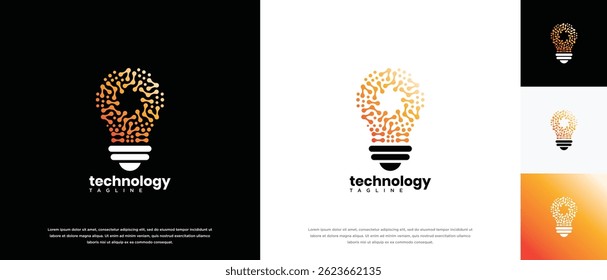 light bulb technology logo design template. light bulb technology logo icon molecule