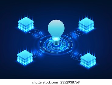 Light bulb technology with a light bulb in the middle that is connected to the server conveys the use of technology to help find ideas and solve problems through the internet network