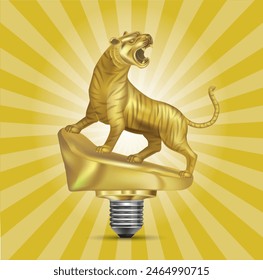 A light bulb that is a golden tiger