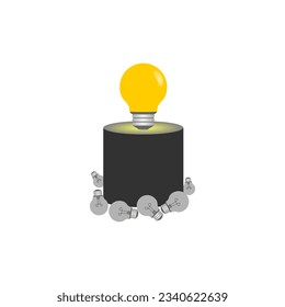 light bulb that lights up alone on the podium between the dead bulbs. flat vector light bulb icons isolated on white background.