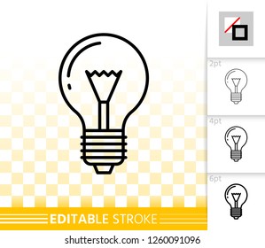 Light Bulb thin line icon. Outline web sign of glass lamp. Lightbulb linear pictogram with different stroke width. Simple vector transparent symbol. Electric power editable stroke icon without fill