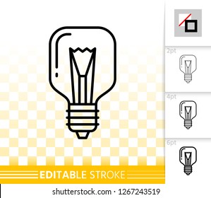 Light Bulb thin line icon. Outline web sign of glass lamp. Lightbulb linear pictogram with different stroke width. Simple vector transparent symbol. Electric power editable stroke icon without fill
