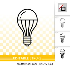 Light Bulb thin line icons. Outline web sign of LED lamp. Fluorescent glow linear pictogram with different stroke width. Simple vector transparent symbol. Eco energy editable stroke icon without fill
