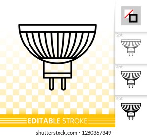 Light Bulb thin line icons. Outline web sign of LED lamp. Fluorescent glow linear pictogram with different stroke width. Simple vector transparent symbol. Eco energy editable stroke icon without fill
