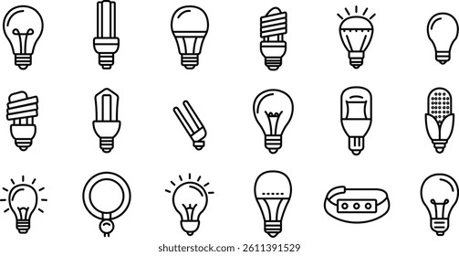 Light Bulb Thin Line Icons Set – Editable Stroke Outline Collection