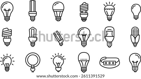Light Bulb Thin Line Icons Set – Editable Stroke Outline Collection