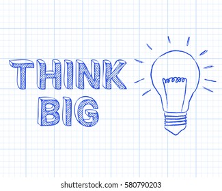 Light bulb and think big text on graph paper background