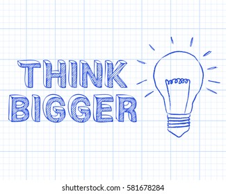 Light bulb and think bigger text on graph paper background