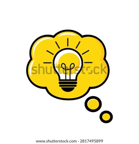 Light Bulb Thought Cloud Icon with Yellow Bubble, Creative Idea and Innovation Vector Illustration