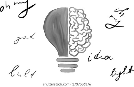 light bulb, thought, mind, idea, subconscious, lettering, watercolor
