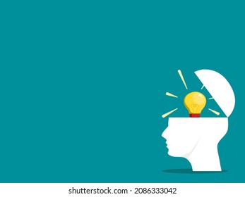 The light bulb of thoughts in the human head. creative background