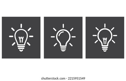Bombilla en tres variantes diferentes, icono, vector.