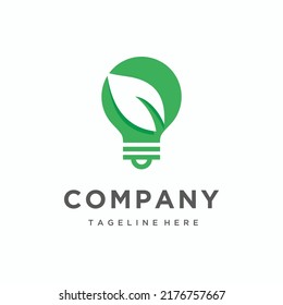 Light bulb with three green leaf logo design icon vector