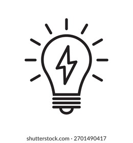 Light Bulb with Thunder Icon  Creative Idea and Energy Symbol, Inspiration and Innovation Sign.