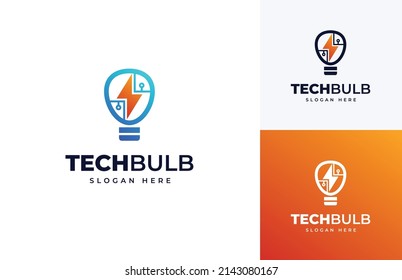 Light bulb thunderbolt flash vector logo design, Creative technology bulb electricity logo design