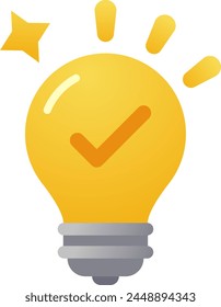 Light bulb Tick check mark icon illustration