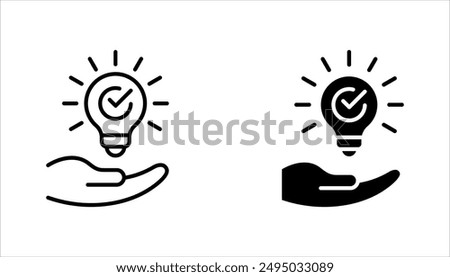 Light bulb with tick icon in flat style. Lightbulb with check, successful idea symbol vector illustration on white background
