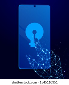 light, bulb touch phone. Polygon style touch phone vector illustration.