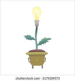 A light bulb tree cartoon character design isolated on a white background. vecter illustration. Concept idea art of nature, growth and imagination.
