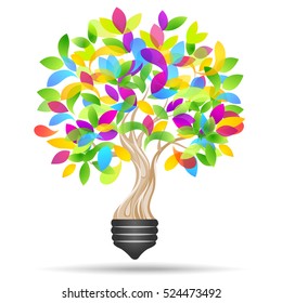 Light bulb and tree. Eco light. Save energy concept