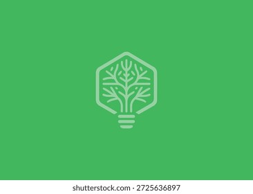 Logotipo hexágono da árvore da lâmpada para inovação, ideias ou marca ecológica.