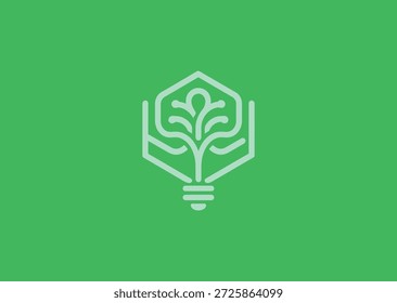 Logotipo hexágono da árvore da lâmpada para inovação, ideias, ou marca eco-tech.