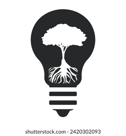 Icono de árbol de bombilla, negro, vector, plano.