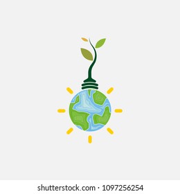 Light bulb and Tree icon.World Environment day concept vector logo design template.June 5st World Environment day concept.World Environment day Awareness Idea Campaign.Vector illustration.