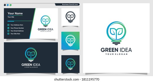 Light bulb Tree logo with modern gradient style and business card design template, gradient smart nature concept. Premium Vector