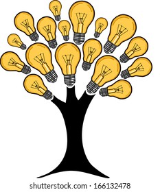 Light bulb tree shining. Tree made of light bulbs.