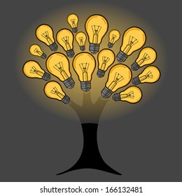 Light bulb tree shining. Tree made of light bulbs.