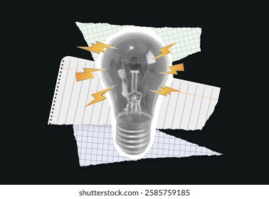light bulb in trendy vintage style. Creative idea generation or brainstorm concept. Design element. Pop art Light bulb background.